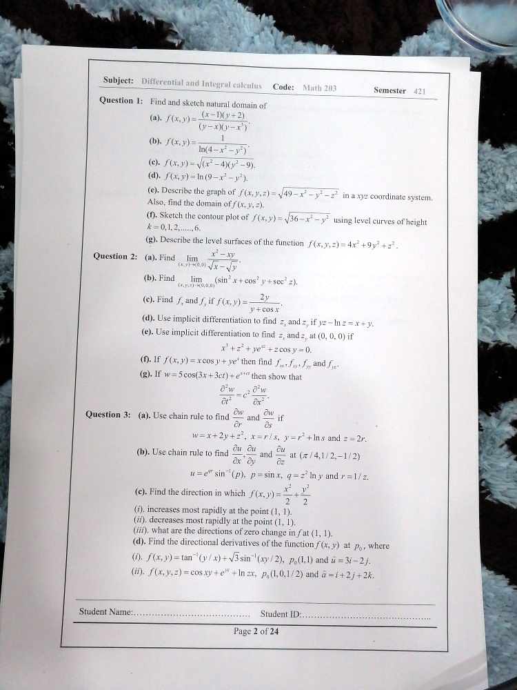 Solved Subject Difterential And Integral Caleulus Code Muth 3 Semester 42 Question I Fird And Skelch Walural Domain Of A T J V Imy R B F In 4 X Y C F X 4 Y 9 D Fo