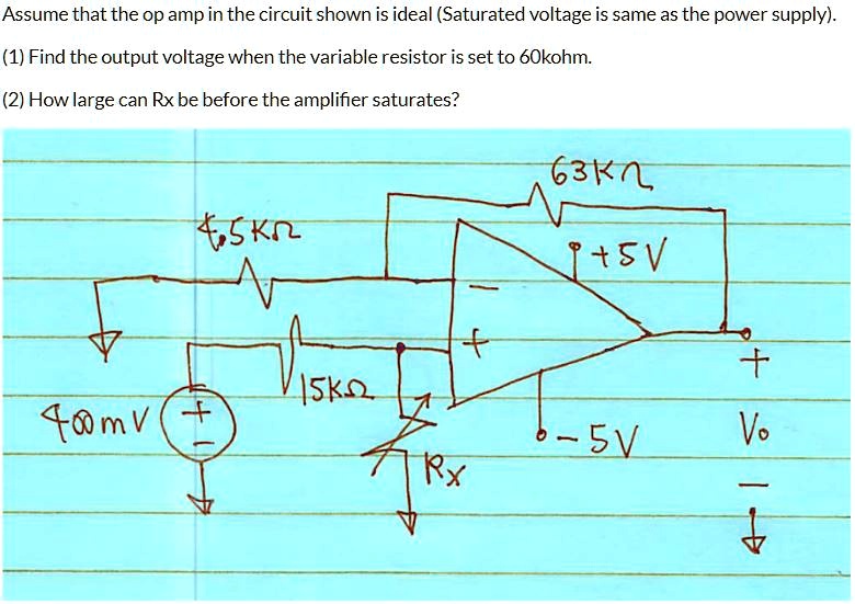 SOLVED: Assume that the op amp in the circuit shown is ideal (saturated ...