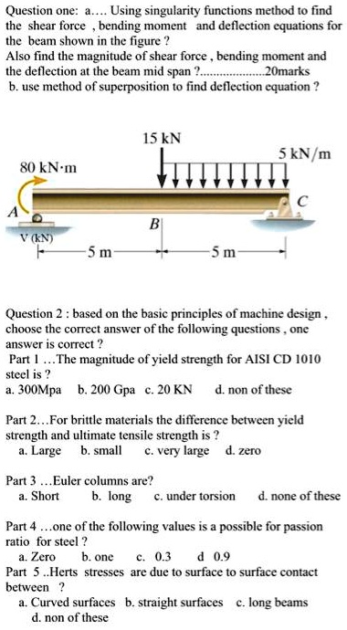 question one a using singularity functions method to find the shear ...
