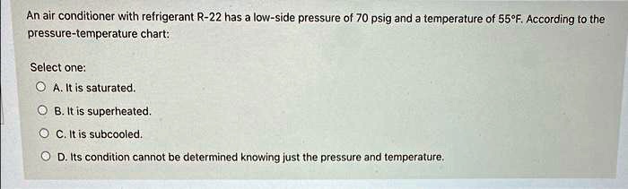 SOLVED: An air conditioner with refrigerant R-22 has a low-side ...