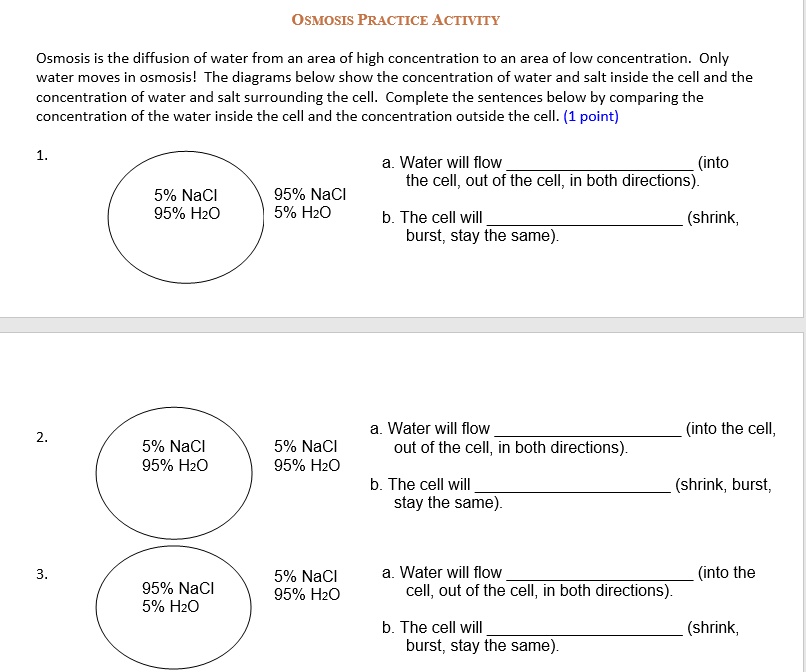 SOLVED OSMOSIS PRACTICE ACTIVITY Osmosis is the diffusion of water from an area of high