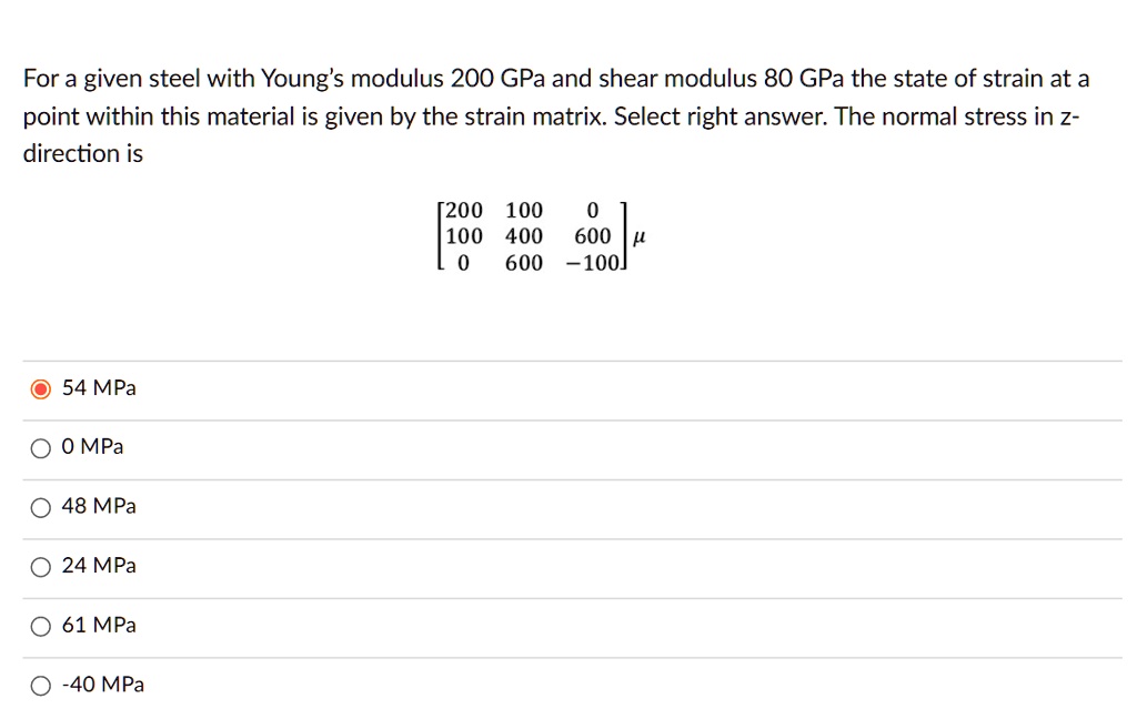 SOLVED: For a given steel with Young's modulus 200 GPa and shear ...