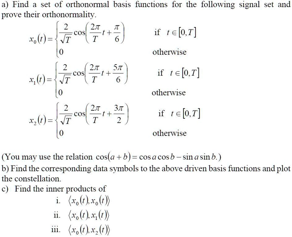 SOLVED: Find a set of orthonormal basis functions for the following ...