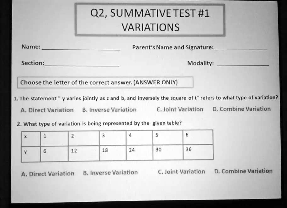 Right Answer Variation SOLVED: Q2, SUMMATIVE TEST #1 VARIATIONS Name: Parent's Name and ...