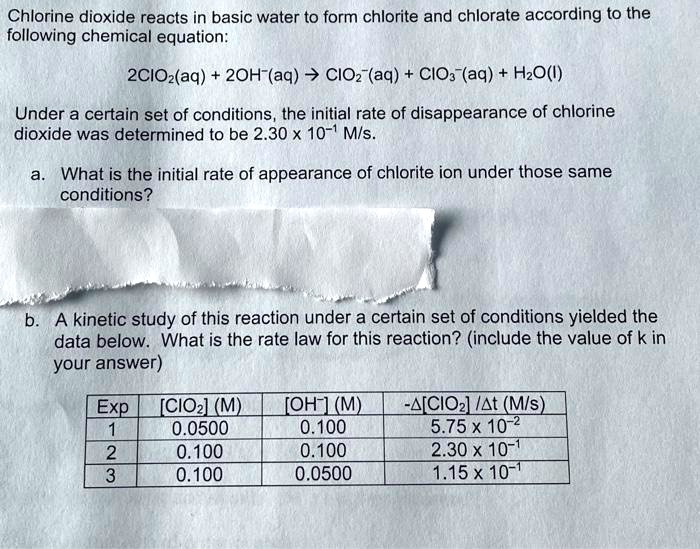 SOLVED Chlorine Dioxide Reacts In Basic Water To Form Chlorite And   5de3efbac1da49acaa2687fb0e40457c 