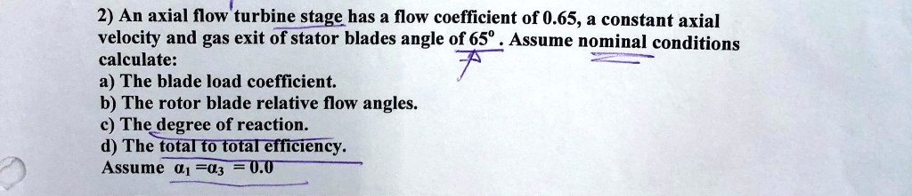 VIDEO solution: An axial flow turbine stage has a flow coefficient of 0 ...