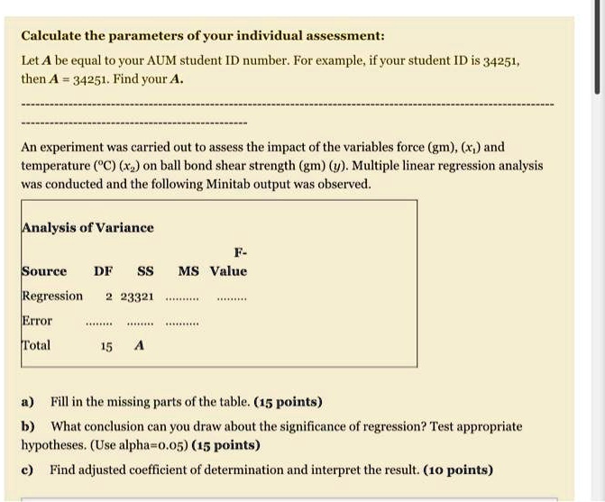 Solved Calculate The Parameters Of Your Individual Assessment Let A