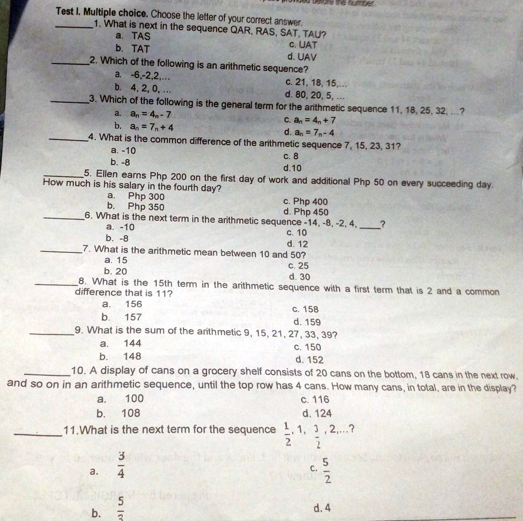 mathematics first summative test quarter 1 test i multiple choice ...