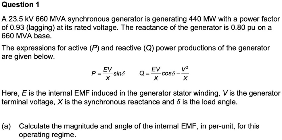 SOLVED: (a) Calculate the magnitude and angle of the internal EMF, in ...