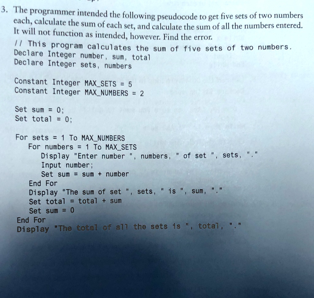 write pseudocode to calculate the sum of two numbers