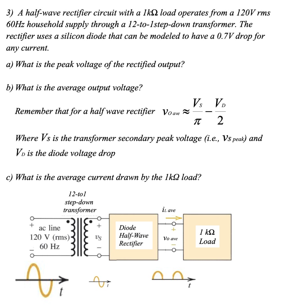 SOLVED A halfwave rectifier circuit with a 1kÎ© load operates from a