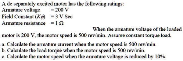 SOLVED: A Dc Separately Excited Motor Has The Following Ratings ...