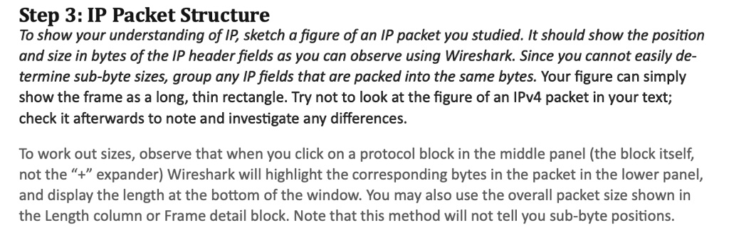 Manual Ip Packet Structure Step 3: IP Packet Structure To show your understanding of IP, sketch a ...