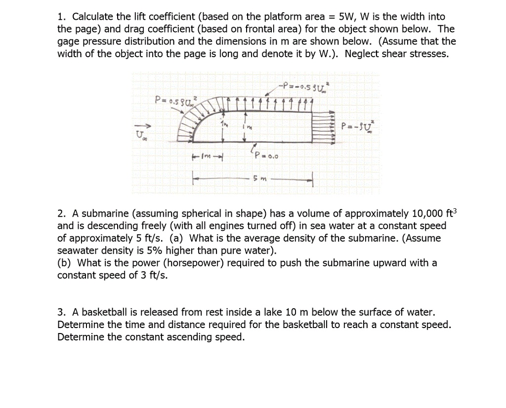 SOLVED Calculate the lift coefficient (based on the platform area = 5W, W is the width into the