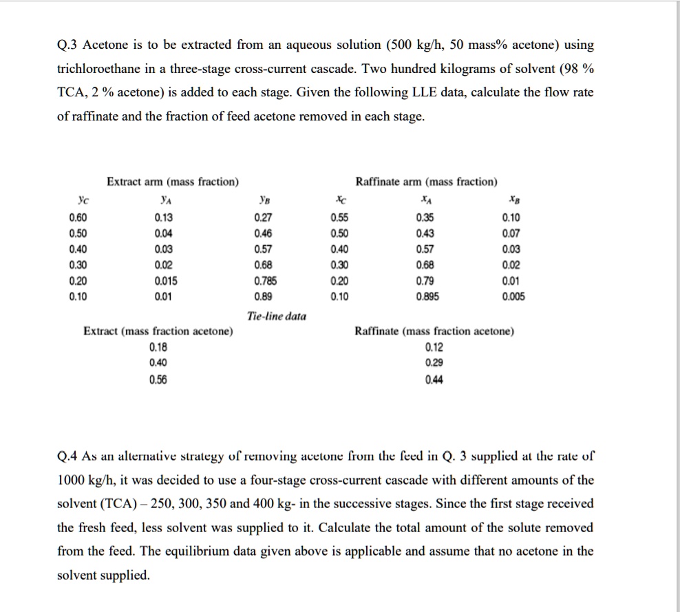 Q.3 Acetone is to be extracted from an aqueous solution (500 kg/h, 50