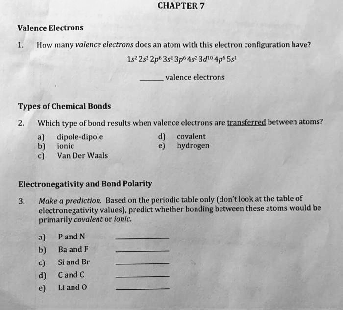 SOLVED CHAPTER 7 Valence Electrons How many valence electrons does an