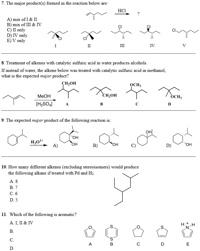 the major products formed in the reaction below are a mix of i ii b mix ...