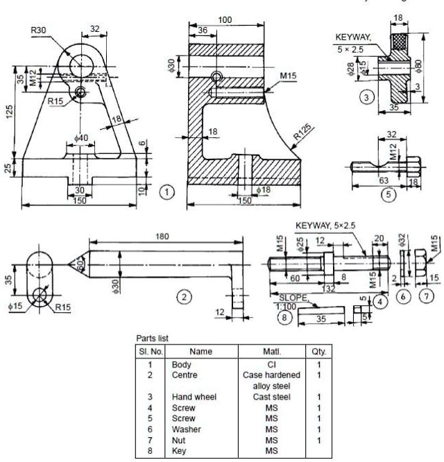 SOLVED: Assemble the parts of the milling machine tailstock, shown in ...