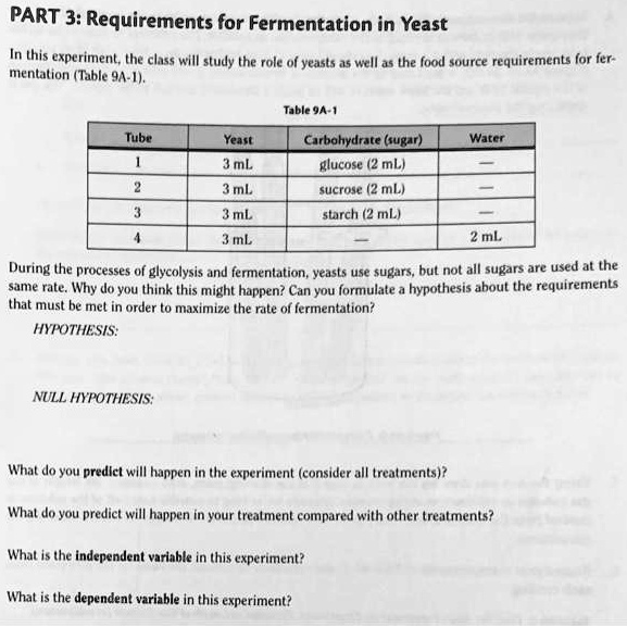SOLVED PART 3 Requirements for Fermentation in Yeast (This experiment