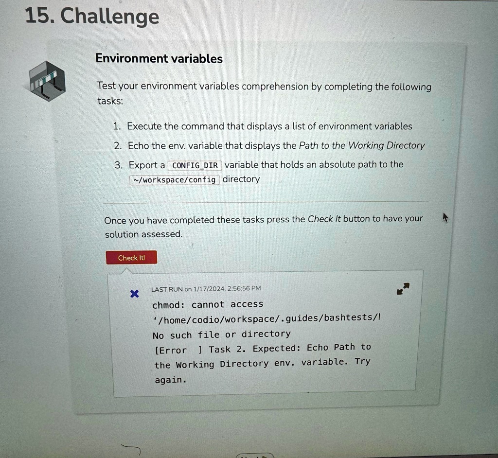 SOLVED: Challenge Environment variables Test your environment variables