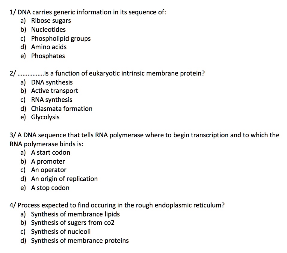SOLVED 1/ DNA carries generic information in its sequence of a