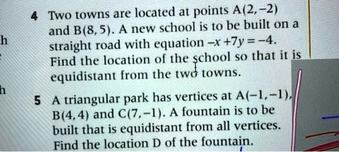 two towns are located at points a2 2 and b85 a new school is to be ...
