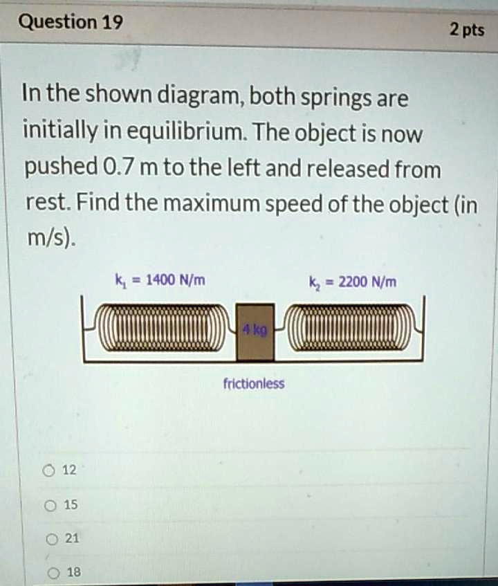 SOLVED: Question 19 2 pts In the shown diagram; both springs are ...