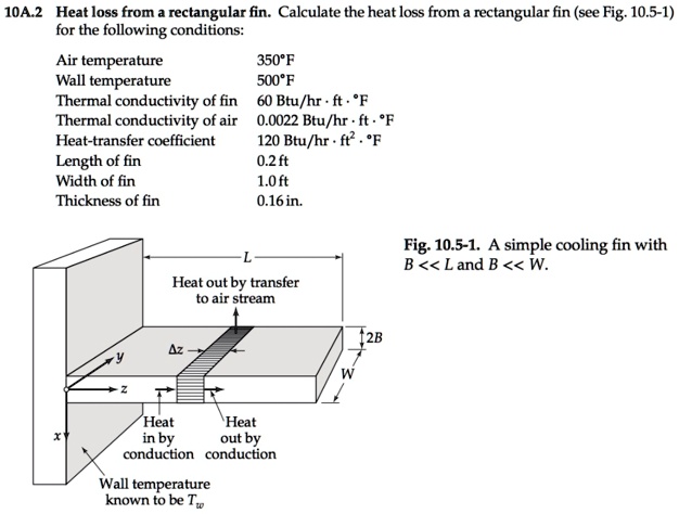 SOLVED: 10A.2 Heat loss from a rectangular fin. Calculate the heat loss ...