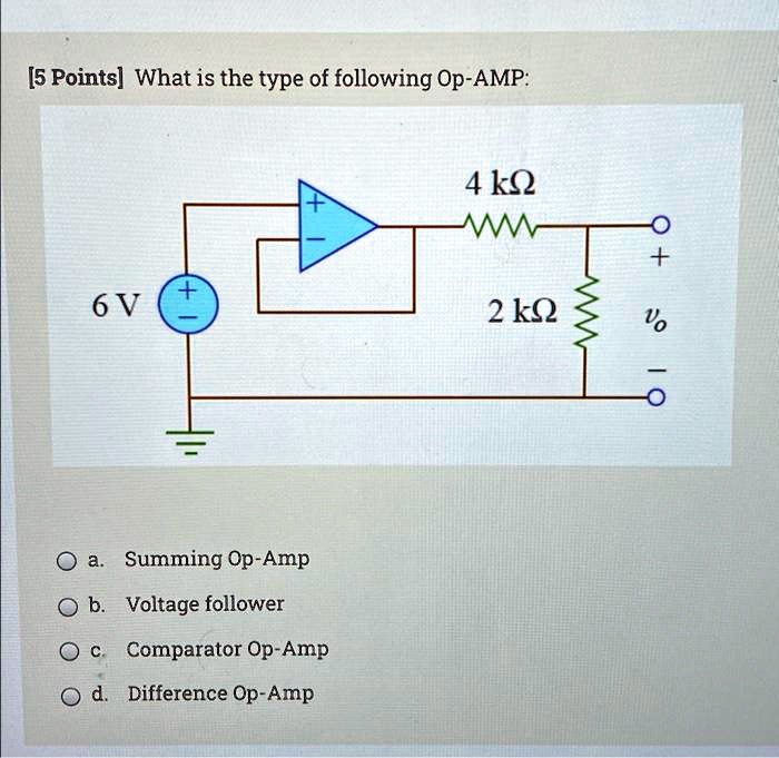 SOLVED What is the type of the following OpAmp 4kÎ© 6V 2kÎ© Vo 0
