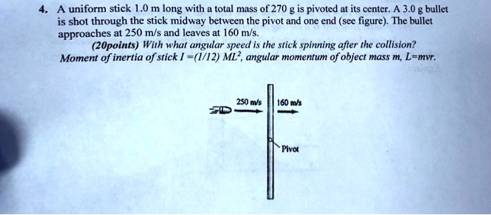 SOLVED: A uniform stick 1.0 m long with total mass of 270 g is pivoted ...