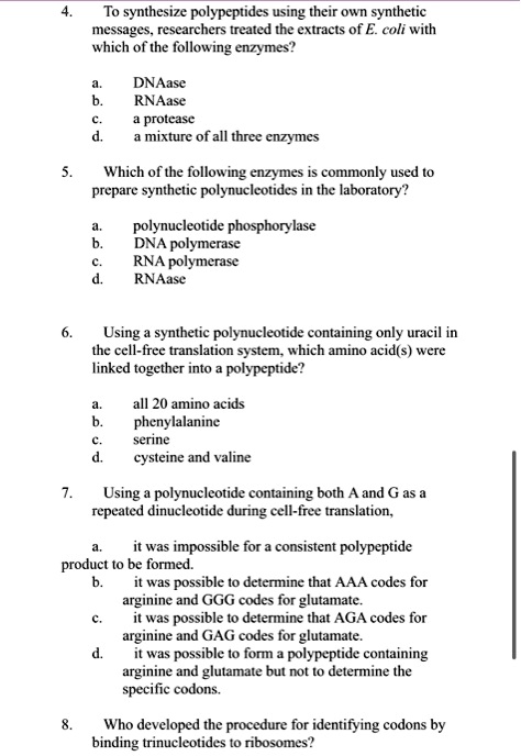 SOLVED: To synthesize polypeptides using their own synthetic messages ...