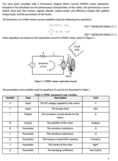 You have been provided with a Permanent Magnet Direct Current (PMDC ...