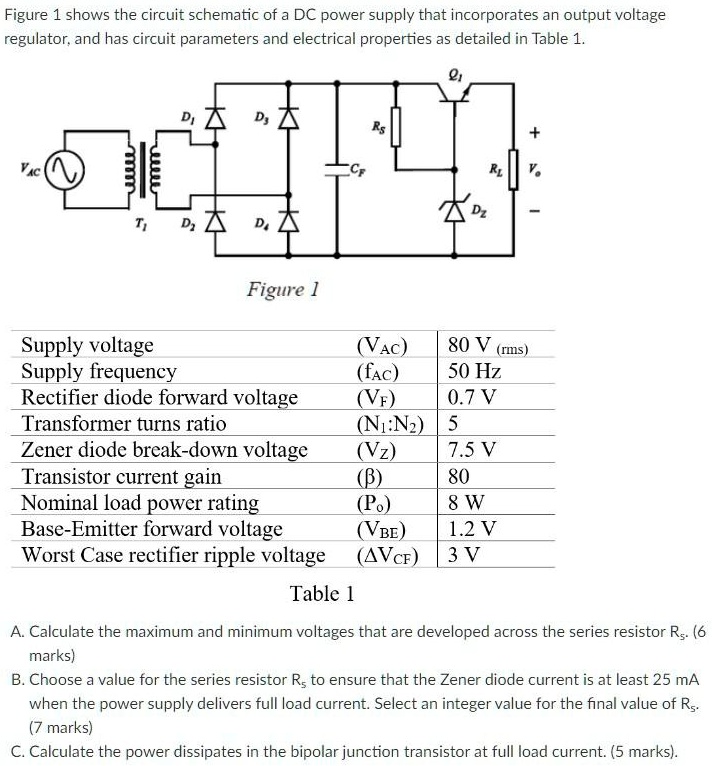 SOLVED Figure 1 shows the circuit schematic of a DC power supply that