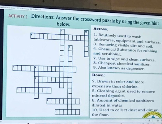 SOLVED: ACTIVITY 1 Directions: Answer the crossword puzzle by using the