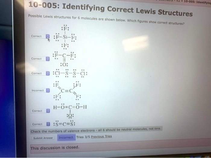 SOLVED: 10-005: Identifyin 10-005: Identifying Correct Lewis Structures ...