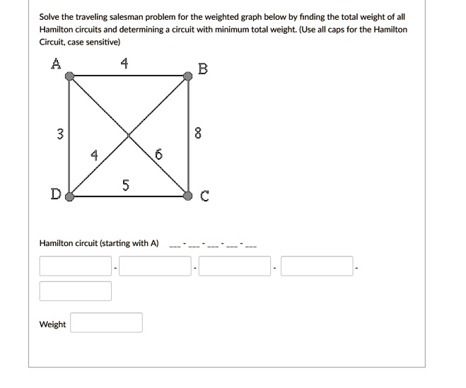 Get Answer Solve The Traveling Salesman Problem For The Weighted Graph Below By Finding The Get Answer Solve The Traveling Salesman Problem For The Weighted Graph Below By Finding The