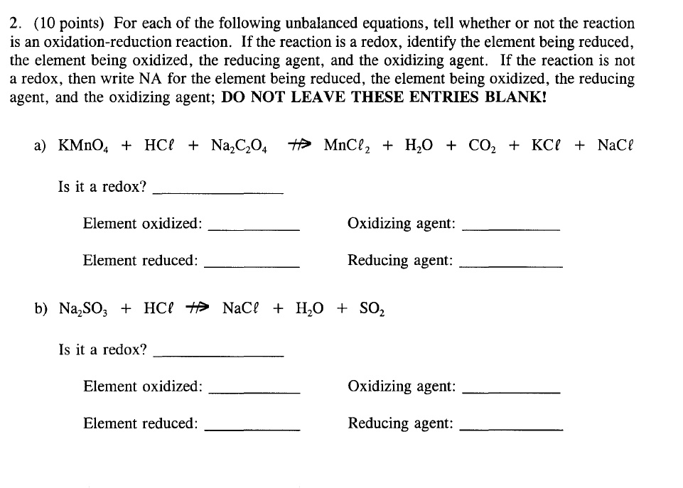 SOLVED: (10 points) For each of the following unbalanced equations ...