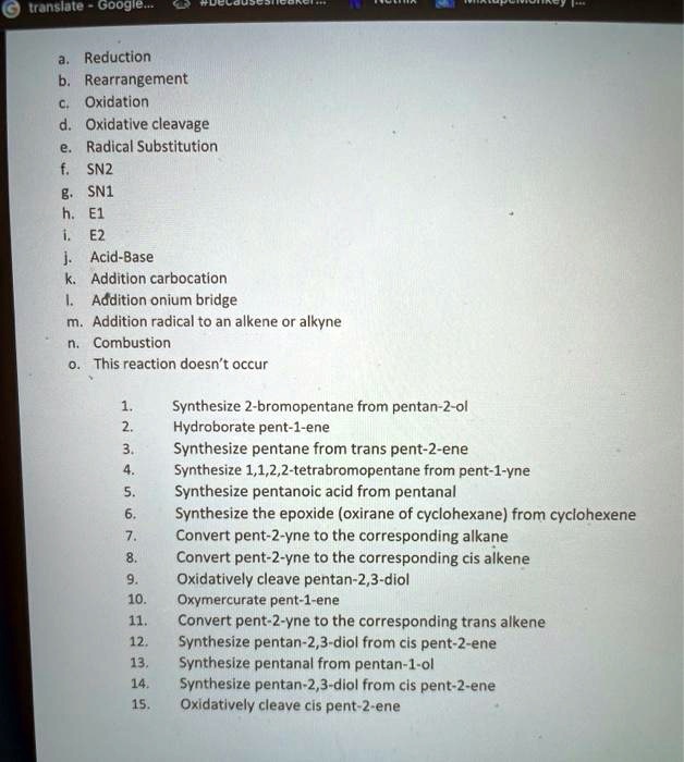 SOLVED: Translate Googie: Reduction Rearrangement Oxidation Oxidative ...
