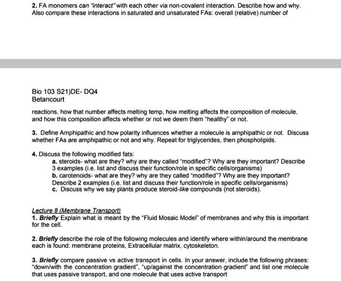 SOLVED 2. FA monomers can "interact" with each other via noncovalent