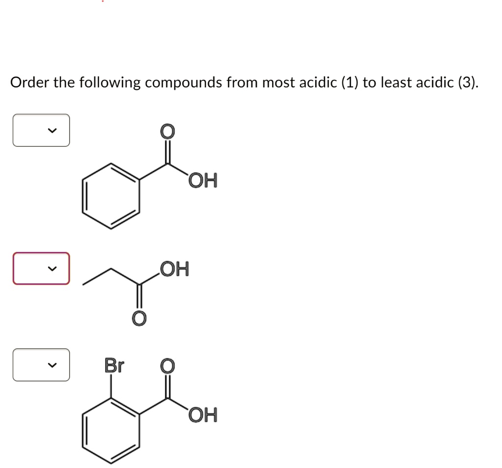 Solved Order The Following Compounds From Most Acidic 1 To Least Acidic 3 Oh Oh Br Oh 