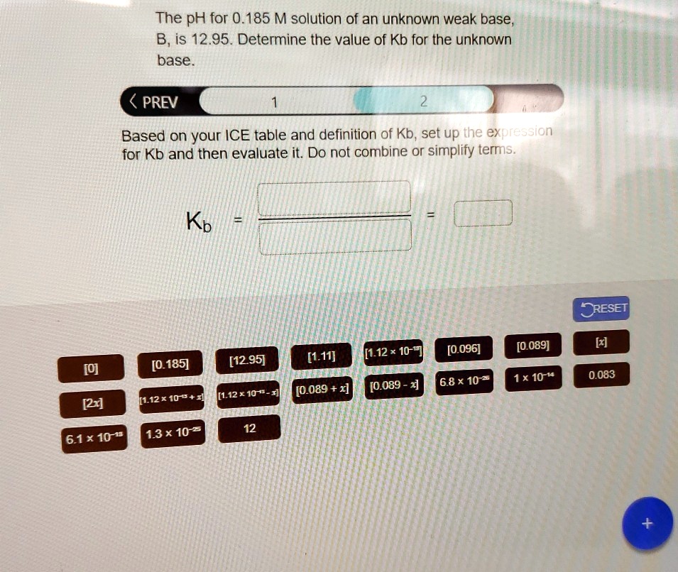 Unknown Weak Base Problem SOLVED: The pH for a 0.185 M solution of an unknown weak base, B, is 12 ...