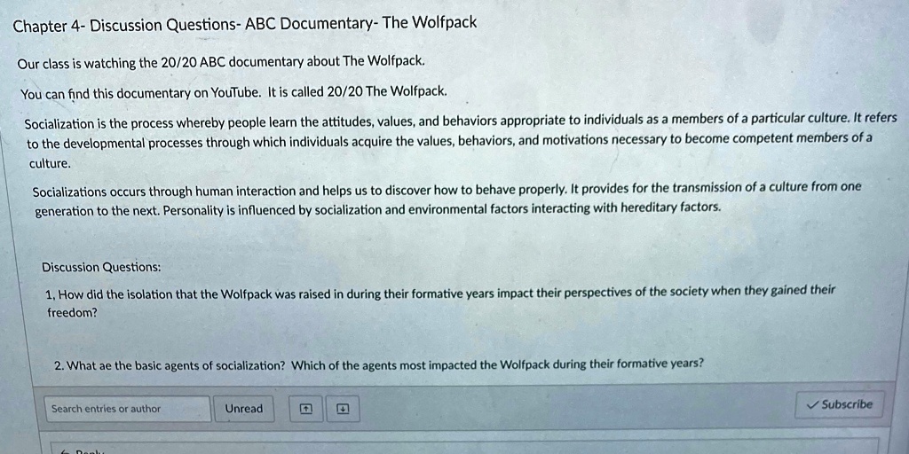 Chapter 4 - Discussion Questions - ABC Documentary - The Wolfpack Our ...