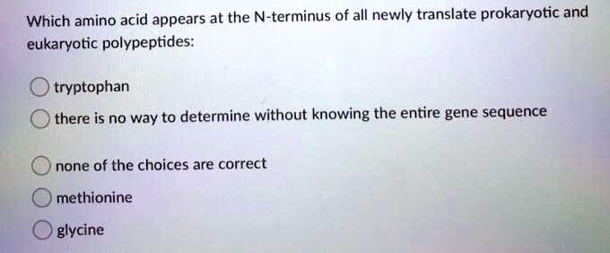 SOLVED: Which amino acid appears at the N-terminus of all newly