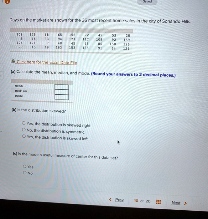 SOLVED Days on the market are shown for the 36 most recent home sales