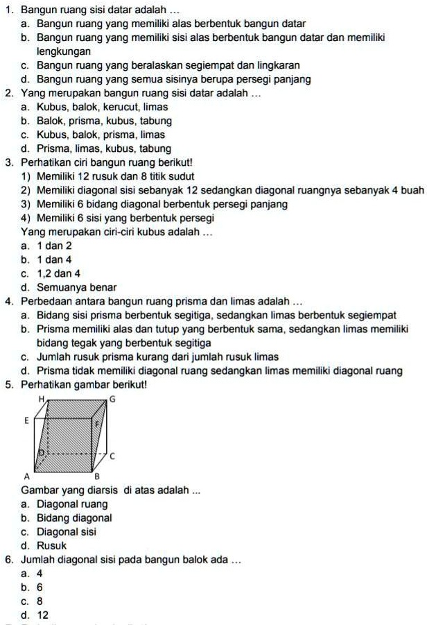 SOLVED: Bantu Kerjain Tugas Sekolah Bangun Ruang Sisi Datar Adalah ...