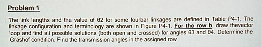 SOLVED: Problem1 The link lengths and the value of e2 for some fourbar ...