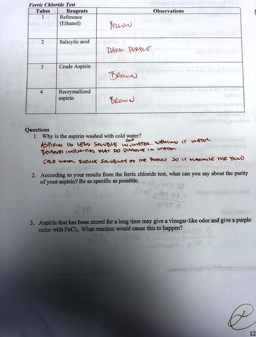 Solved: Chloride Test Tube Reagents (ethanol) Yellow Salicylic Acid 