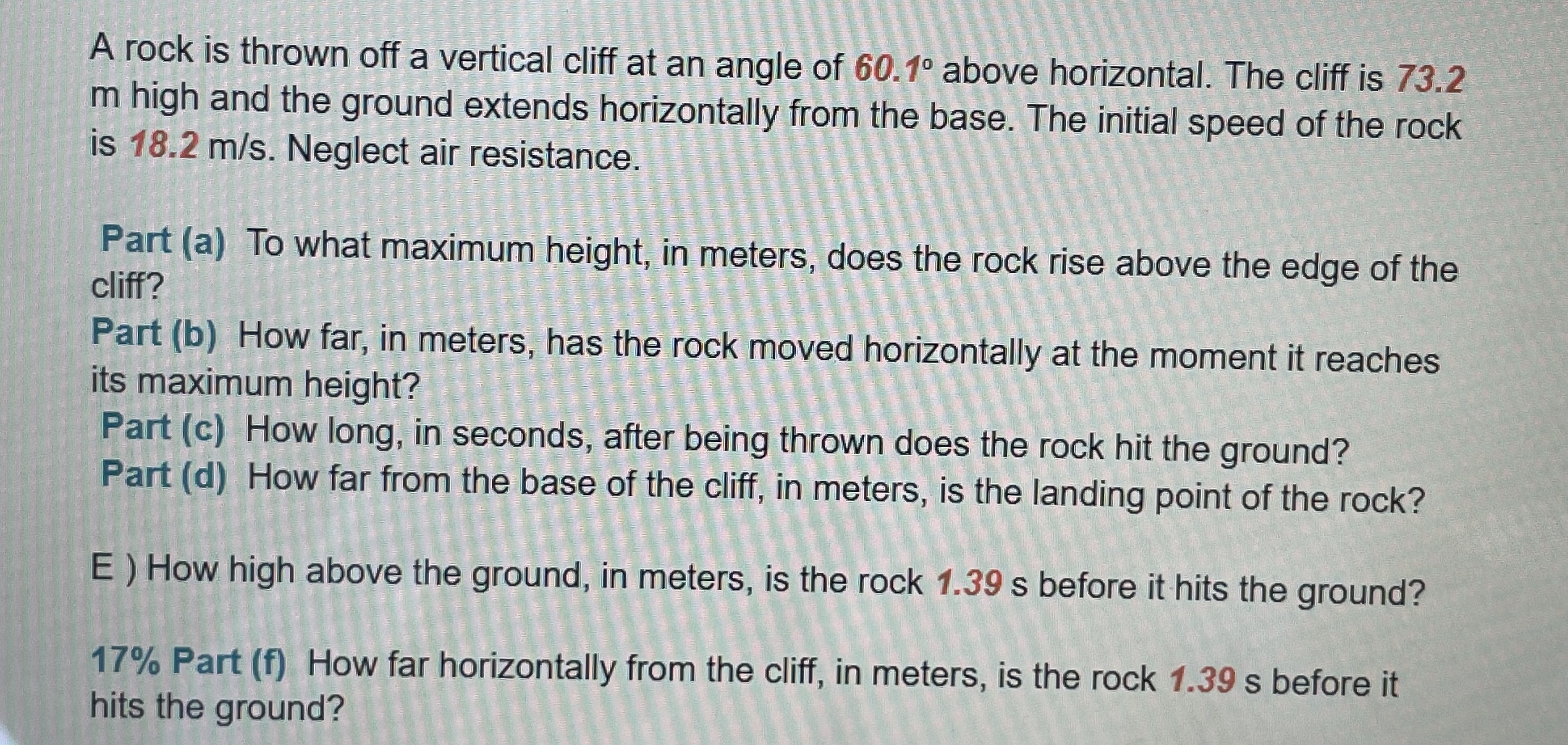A rock is thrown off a vertical cliff at an angle of 60.1^∘ above ...