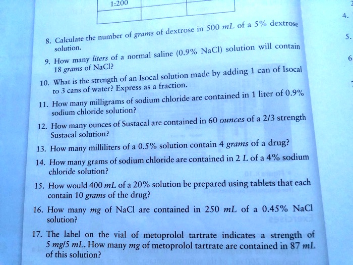 SOLVED 1200 500 mL of a 5 dextrose number of grams of dextrose