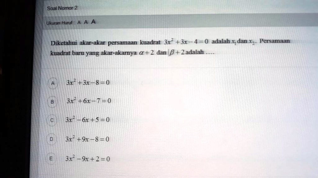 jumlah akar akar persamaan 3x 2 12x 9 0 adalah